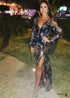 Vestido largo de encaje negro para mujer